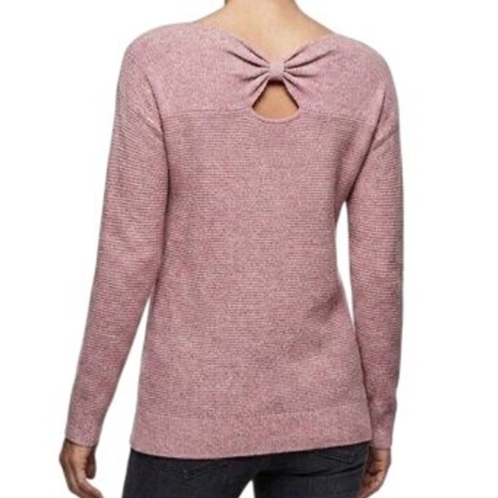 NWT ELLE Women's Long Sleeve Bow Back Ribbed Tunic Sweater Mauve Pink Size XXL